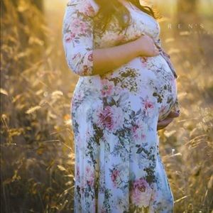 Ivory floral maternity  wrap maxi dress